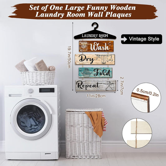 5 Pieces Laundry Room Wall Sign Rustic Room Rules Hanging Sign Wooden Wash Dry Fold Repeat Laundry Plaque Vintage Farmhouse Wall Decor 19.7 X 11 Inch(Multicolored Backing)