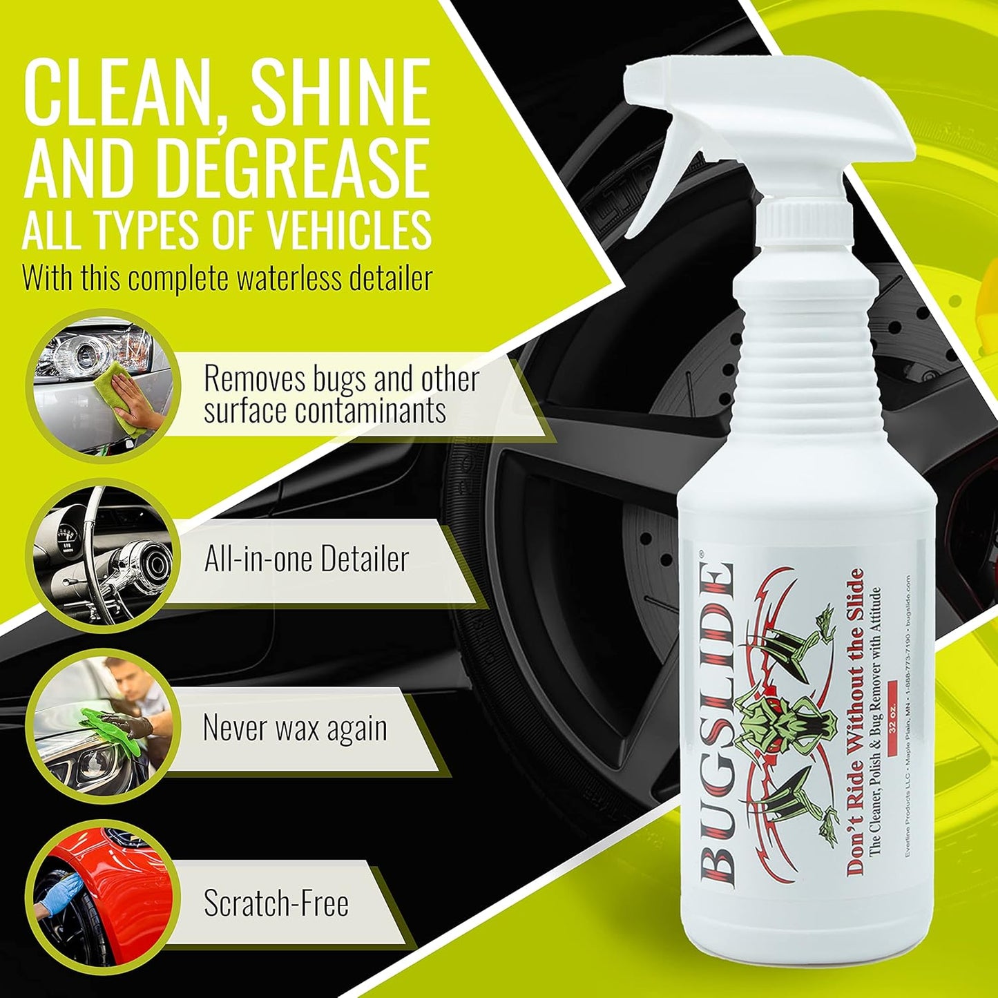 Bug Remover – All Purpose Car Cleaner & Detailer Spray, for Vehicle Interior & Exterior Use, Shines, Degreases, Polishes, Wipes Away Bugs on Plastic, Metal,Glass, Windows, Mirrors, 32 Oz