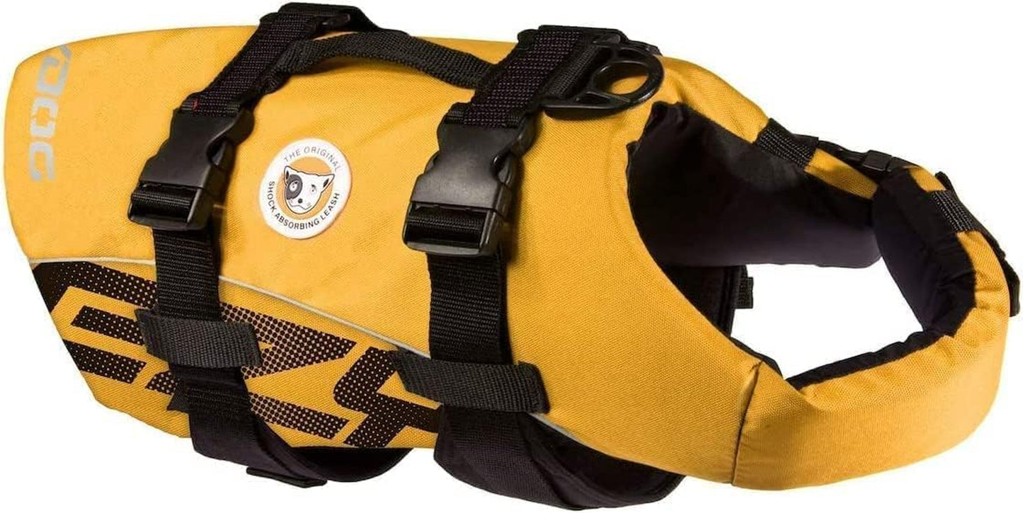 DFD Dog Life Jacket - Adjustable Swimming Safety Vest with Reflective Trim & Durable Grab Handle - 50% More Flotation Material - Medium, Yellow