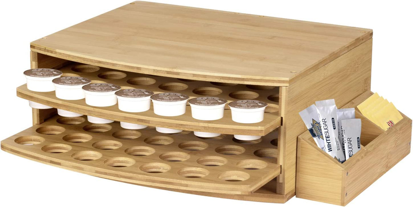 70 Capacity 2-Tier Bamboo Coffee Pod Holder Storage Organizer with Drawer for K-Cups Pods,Coffee K-Cups Pods Organizer for Coffee Station